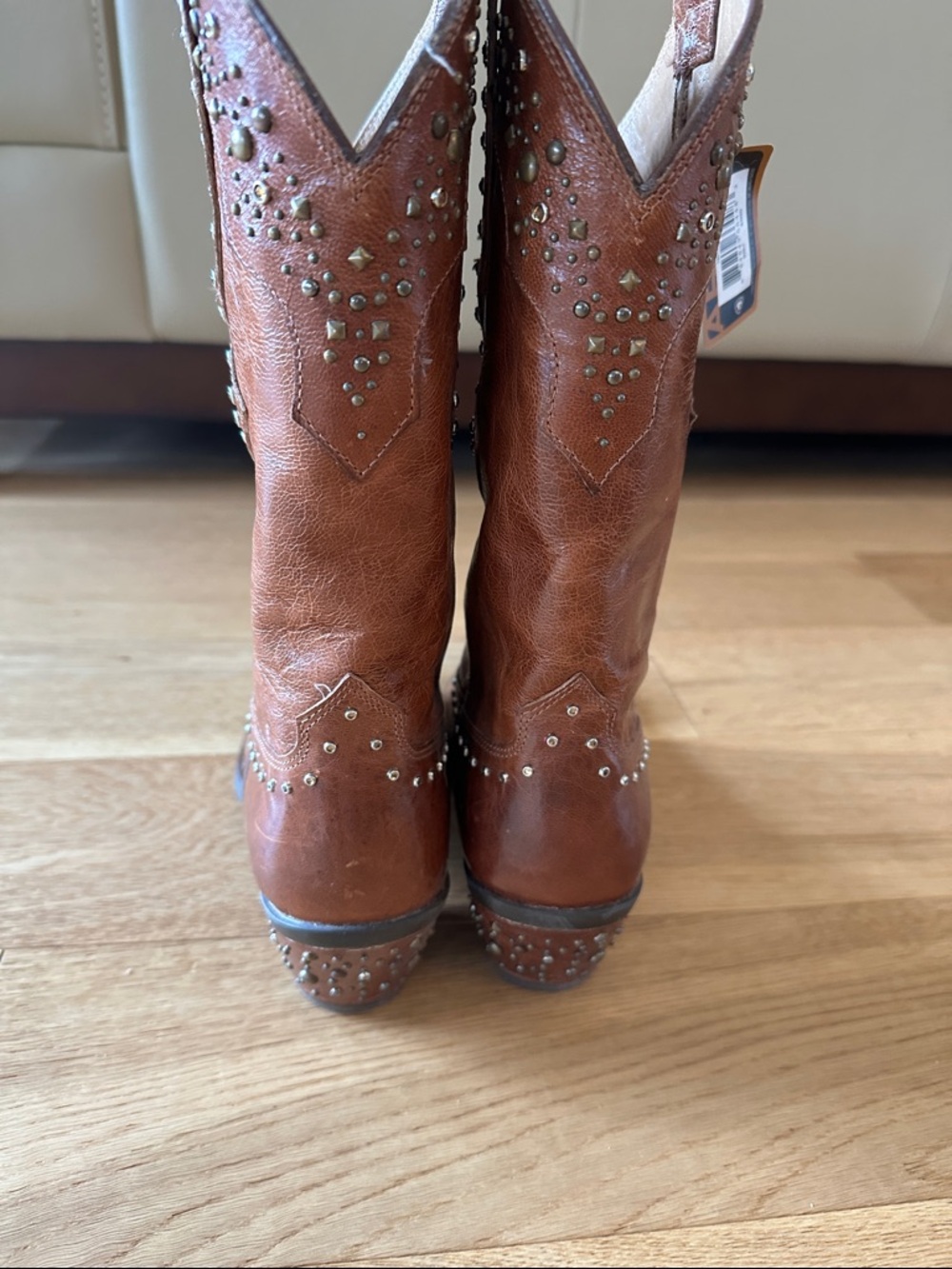 Ariat Women's Cognac Leather Studded Western Boots - Picture 4 of 8